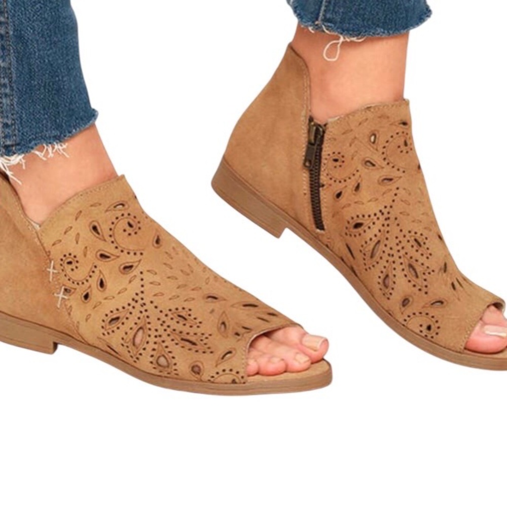 Coolway Tan Peep-Toe Ankle Boots Shoes 40